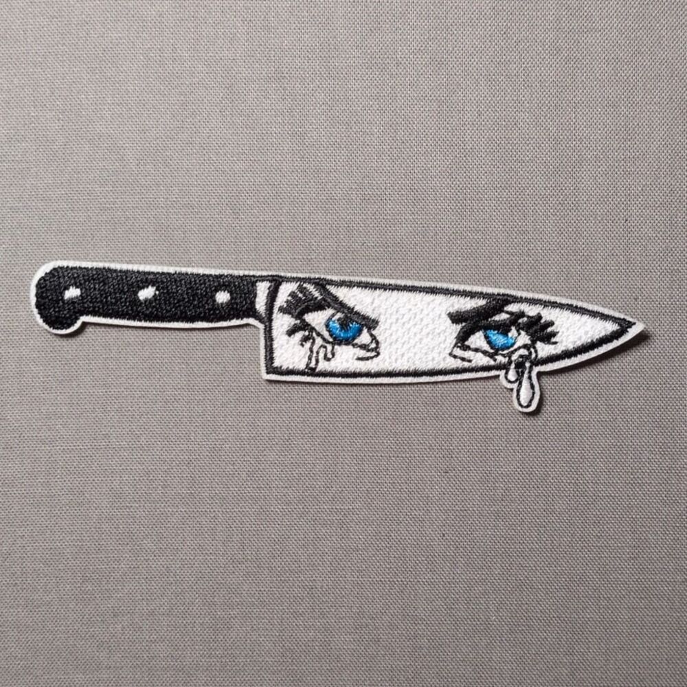 Crying Eyes Knife Horror Iron On Patch | Gothic Embroidered Patch